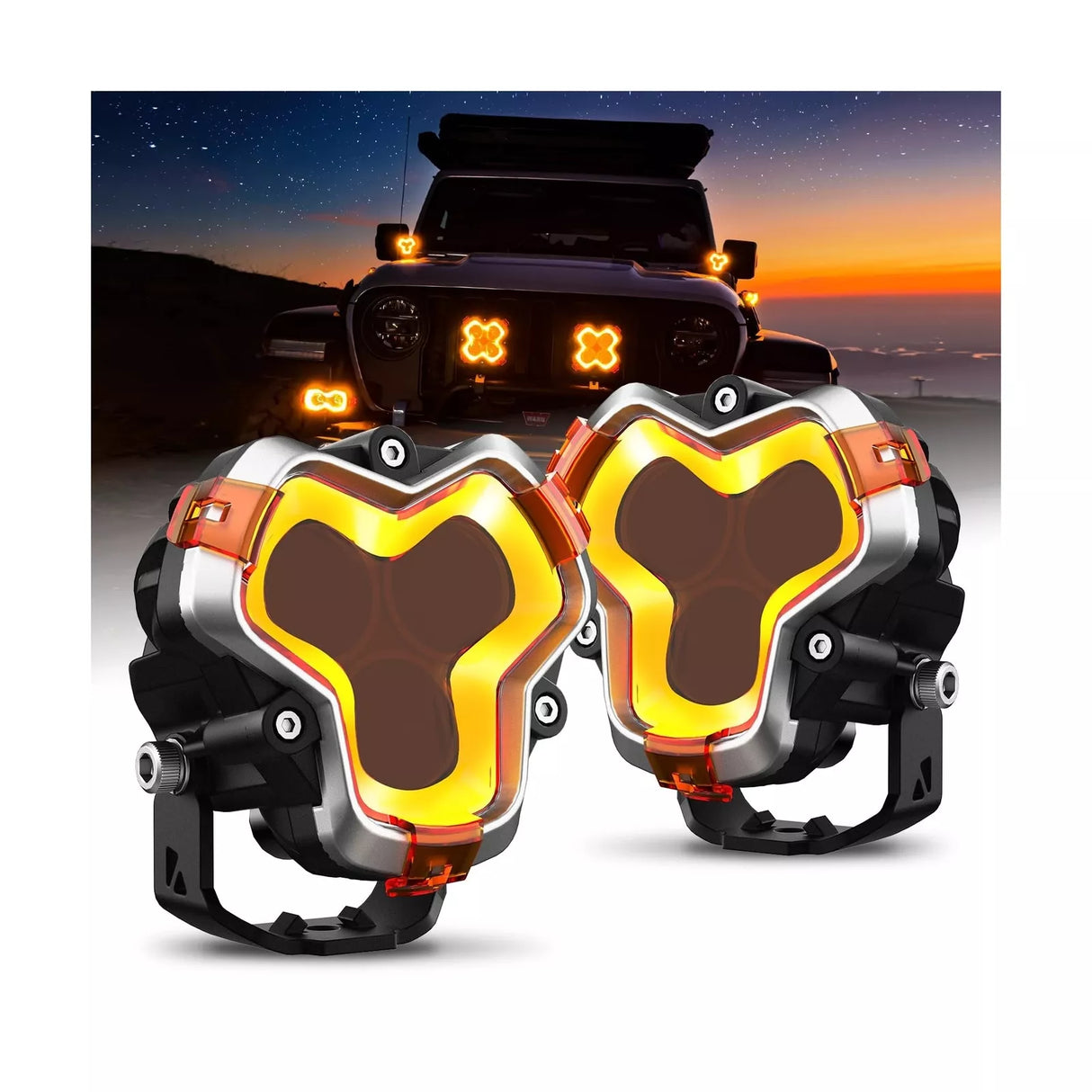 2X NOVSIGHT HALO Series 3" LED Work Light Bar Pods Spot Flood Combo White/Amber