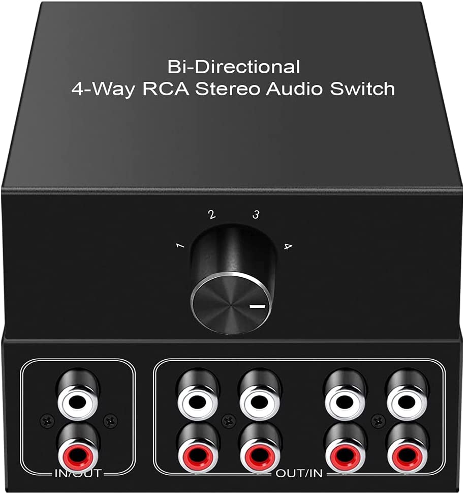 Bi-Directional 4-Way RCA Stereo Audio Switch Dignsun Audio Signal Source Switcher Selector Splitter Box