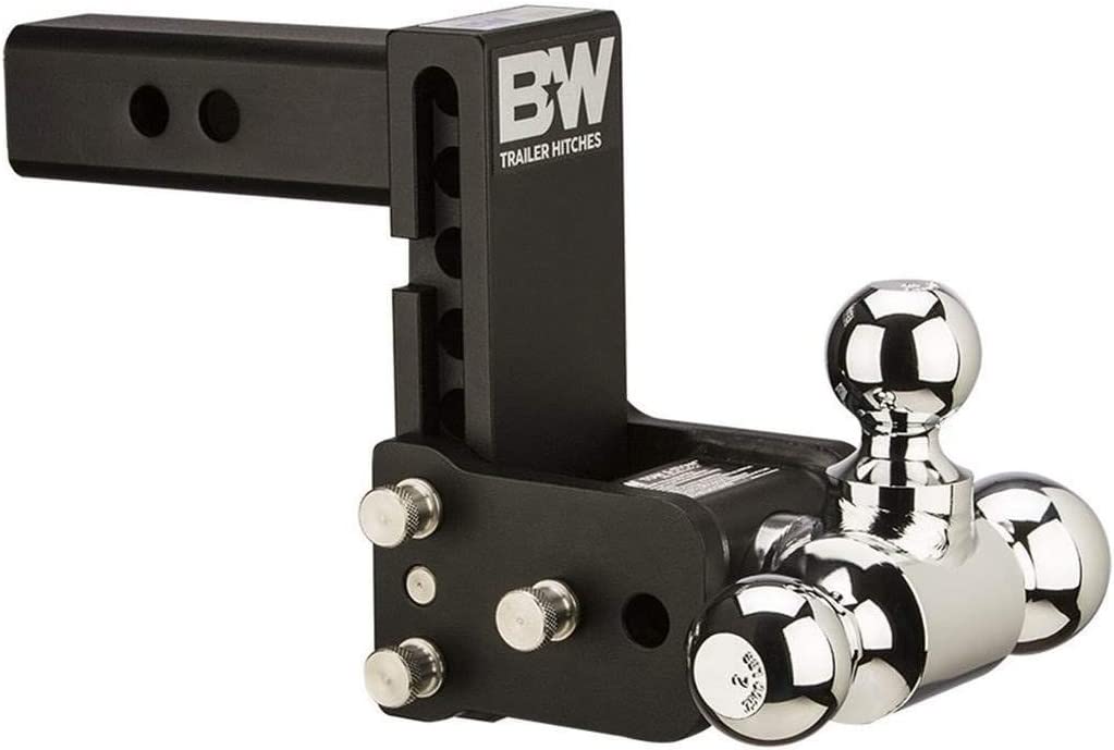 B&W Trailer Hitches Tow & Stow Adjustable Trailer Hitch Ball Mount - Fits 2" Receiver, Tri-Ball (1-7/8" x 2" x 2-5/16"), 5" Drop, 10,000 GTW