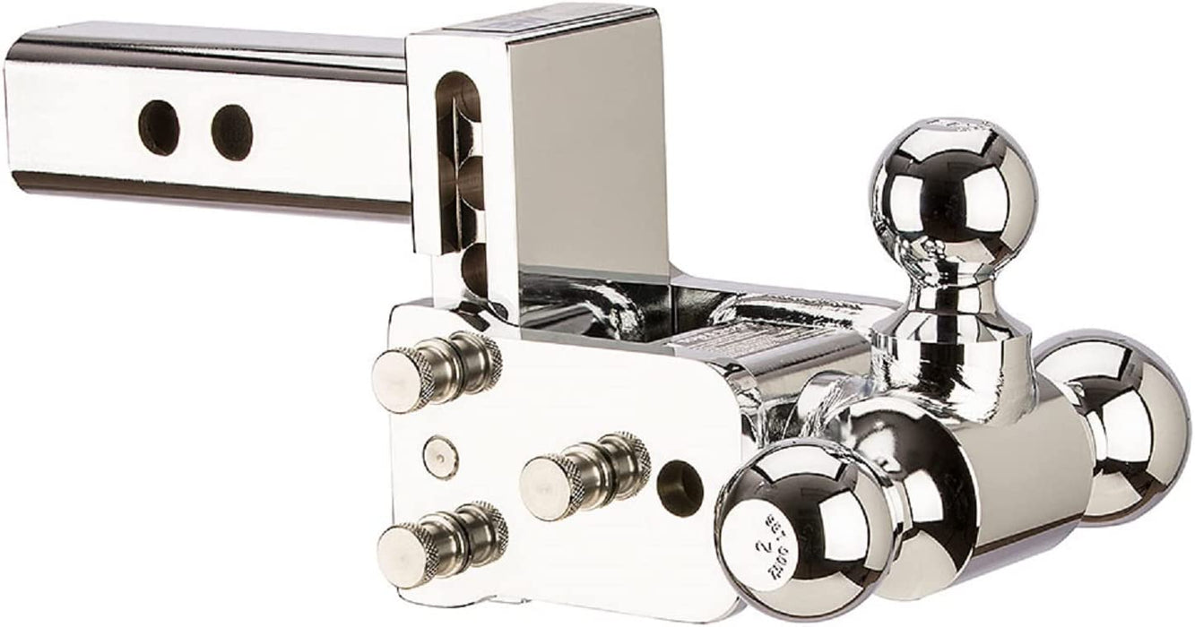 B&W Trailer Hitches Chrome Tow & Stow Adjustable Trailer Hitch Ball Mount - Fits 2" Receiver, Tri-Ball (1-7/8" x 2" x 2-5/16"), 3" Drop, 10,000 GTW - TS10047C